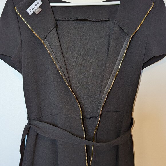Calvin Klein | NWOT Size 8 Dress Black Flutter Skirt Short Sleeve Office Work - Picture 6 of 9